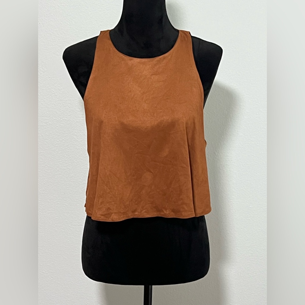 iris Rust Brown Suede-Look Cropped Tank Top
